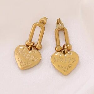 Beautiful Heart Pendant Earrings with "HOPPY" Engraving, Vintage Boho Style